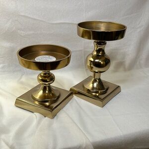 Candle holders. Brass. Made in India 5” diameter. 6” and 8. “ in height
